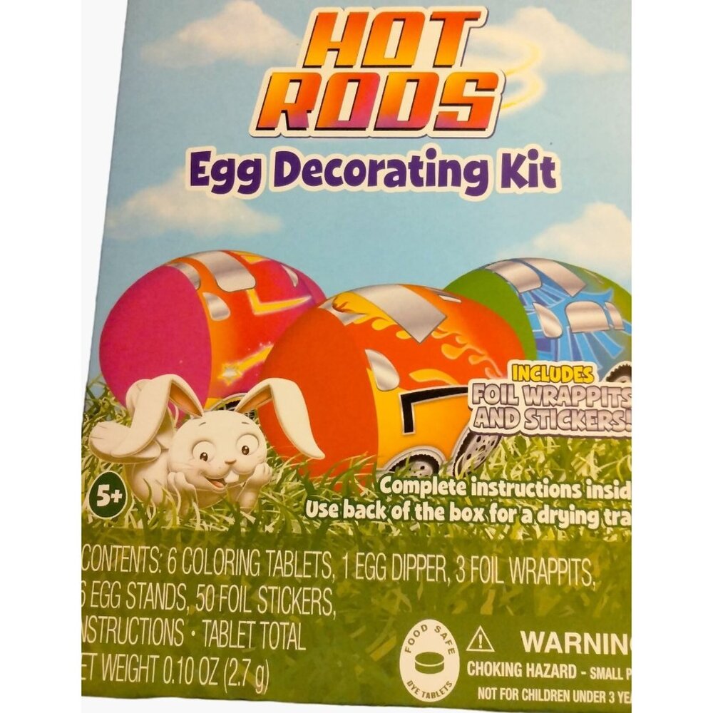 Dudleys Easter Egg Decorating Kit Hot Rods Dye Foil Stickers Stand Dipper